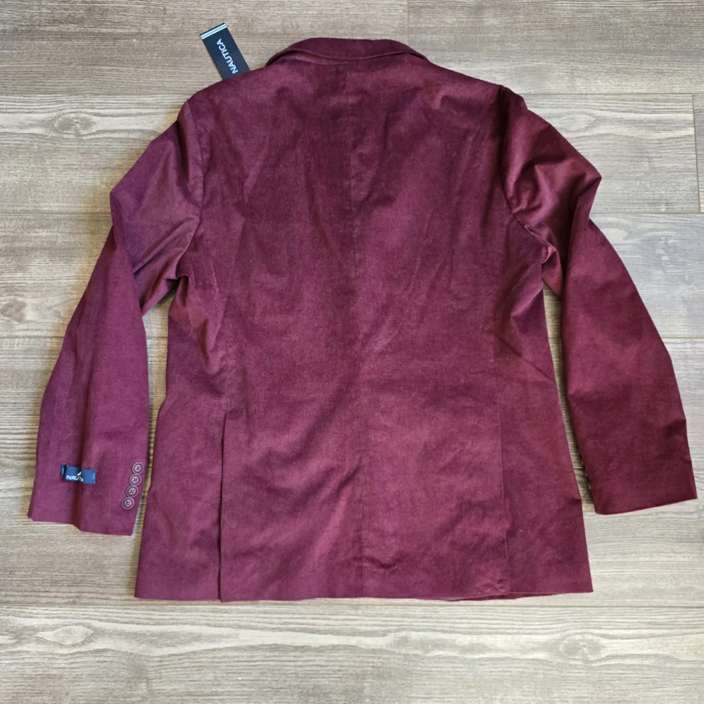 NAUTICA Blazer Mens L Burgundy Mirco Corduroy Modern Sport Coat Grandpa Preppy